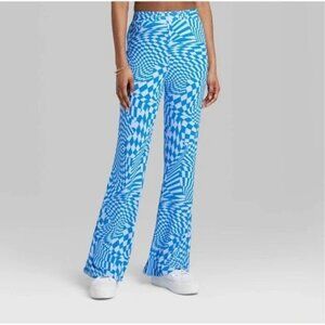 Wild Fable Knit Flare Pants - Blue Warped Check
